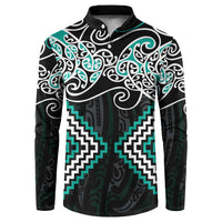 Turquoise Aotearoa Tukutuku Manawa Tapu Button Sweatshirt Ta Moko Toi Maori LT9 Turquoise - Polynesian Pride