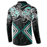 Turquoise Aotearoa Tukutuku Manawa Tapu Button Sweatshirt Ta Moko Toi Maori LT9 - Polynesian Pride