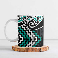 Turquoise Aotearoa Tukutuku Manawa Tapu Ceramic Mug Ta Moko Toi Maori - Polynesian Pride