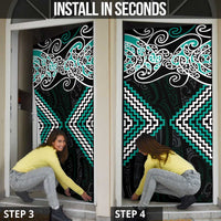 Turquoise Aotearoa Tukutuku Manawa Tapu Door Cover Ta Moko Toi Maori - Polynesian Pride