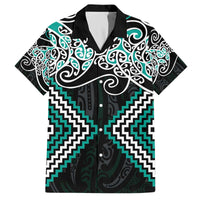 Turquoise Aotearoa Tukutuku Manawa Tapu Family Matching Off The Shoulder Long Sleeve Dress and Hawaiian Shirt Ta Moko Toi Maori