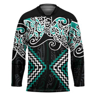 Turquoise Aotearoa Tukutuku Manawa Tapu Hockey Jersey Ta Moko Toi Maori - Polynesian Pride
