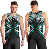 Turquoise Aotearoa Tukutuku Manawa Tapu Men Tank Top Ta Moko Toi Maori LT9 - Polynesian Pride