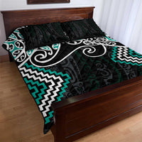 Turquoise Aotearoa Tukutuku Manawa Tapu Quilt Bed Set Ta Moko Toi Maori LT9 - Polynesian Pride