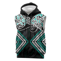Turquoise Aotearoa Tukutuku Manawa Tapu Sleeveless Hoodie Ta Moko Toi Maori - Polynesian Pride