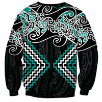 Turquoise Aotearoa Tukutuku Manawa Tapu Sweatshirt Ta Moko Toi Maori LT9 - Polynesian Pride