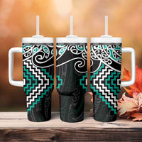 Turquoise Aotearoa Tukutuku Manawa Tapu Tumbler With Handle Ta Moko Toi Maori LT9 - Polynesian Pride