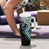 Turquoise Aotearoa Tukutuku Manawa Tapu Tumbler With Handle Ta Moko Toi Maori LT9 - Polynesian Pride