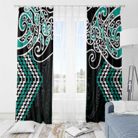 Turquoise Aotearoa Tukutuku Manawa Tapu Window Curtain Ta Moko Toi Maori LT9 - Polynesian Pride