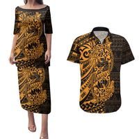 Gold Couple Dolphins Maori Polynesian Style Couples Matching Puletasi and Hawaiian Shirt LT9 Gold - Polynesian Pride