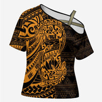 Gold Couple Dolphins Maori Polynesian Style Cross Shoulder Shirt - Polynesian Pride