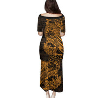 Gold Couple Dolphins Maori Polynesian Style Family Matching Puletasi and Hawaiian Shirt