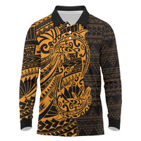 Gold Couple Dolphins Maori Polynesian Style Long Sleeve Polo Shirt