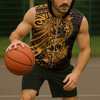 Gold Couple Dolphins Maori Polynesian Style Sleeveless Zip Hoodie LT9 - Polynesian Pride