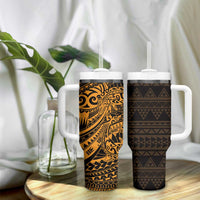 Gold Couple Dolphins Maori Polynesian Style Tumbler With Handle LT9 - Polynesian Pride