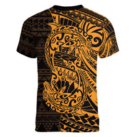 Gold Couple Dolphins Maori Polynesian Style Women V-Neck T-Shirt LT9 - Polynesian Pride