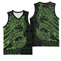 Green Couple Dolphins Maori Polynesian Style Basketball Jersey - Polynesian Pride