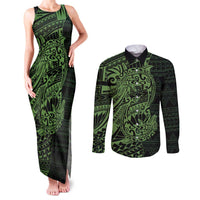 Green Couple Dolphins Maori Polynesian Style Couples Matching Tank Maxi Dress and Long Sleeve Button Shirt LT9 Green - Polynesian Pride