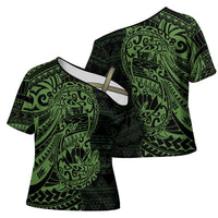 Green Couple Dolphins Maori Polynesian Style Cross Shoulder Shirt - Polynesian Pride