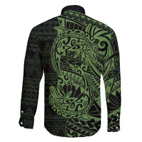 Green Couple Dolphins Maori Polynesian Style Family Matching Mermaid Dress and Hawaiian Shirt
