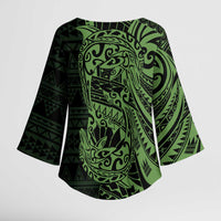 Green Couple Dolphins Maori Polynesian Style Kimono Sleeve Blouse - Polynesian Pride