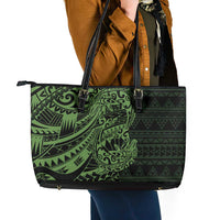Green Couple Dolphins Maori Polynesian Style Leather Tote Bag