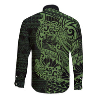 Green Couple Dolphins Maori Polynesian Style Long Sleeve Button Shirt LT9 - Polynesian Pride