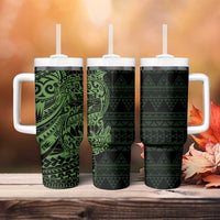 Green Couple Dolphins Maori Polynesian Style Tumbler With Handle LT9 - Polynesian Pride