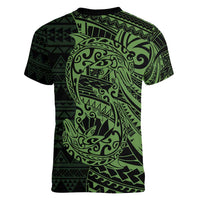 Green Couple Dolphins Maori Polynesian Style Women V-Neck T-Shirt LT9 - Polynesian Pride