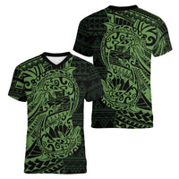 Green Couple Dolphins Maori Polynesian Style Women V-Neck T-Shirt LT9 - Polynesian Pride