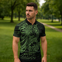 Green Couple Dolphins Maori Polynesian Style Zipper Polo Shirt - Polynesian Pride