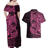 Pink Couple Dolphins Maori Polynesian Style Couples Matching Off Shoulder Maxi Dress and Hawaiian Shirt LT9 - Polynesian Pride