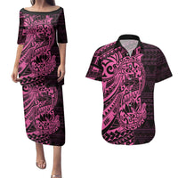 Pink Couple Dolphins Maori Polynesian Style Couples Matching Puletasi and Hawaiian Shirt LT9 Pink - Polynesian Pride
