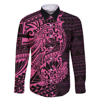 Pink Couple Dolphins Maori Polynesian Style Family Matching Short Sleeve Bodycon Dress and Hawaiian Shirt