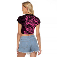 Pink Couple Dolphins Maori Polynesian Style Raglan Cropped T Shirt LT9 - Polynesian Pride
