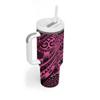 Pink Couple Dolphins Maori Polynesian Style Tumbler With Handle LT9 - Polynesian Pride