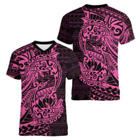 Pink Couple Dolphins Maori Polynesian Style Women V-Neck T-Shirt LT9 - Polynesian Pride