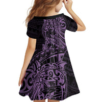 Purple Couple Dolphins Maori Polynesian Style Family Matching Off Shoulder Maxi Dress and Hawaiian Shirt