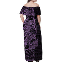 Purple Couple Dolphins Maori Polynesian Style Family Matching Off Shoulder Maxi Dress and Hawaiian Shirt