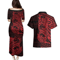Red Couple Dolphins Maori Polynesian Style Couples Matching Puletasi and Hawaiian Shirt LT9 - Polynesian Pride