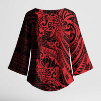 Red Couple Dolphins Maori Polynesian Style Kimono Sleeve Blouse - Polynesian Pride