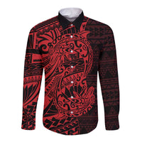Red Couple Dolphins Maori Polynesian Style Long Sleeve Button Shirt LT9 Unisex Red - Polynesian Pride