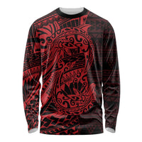 Red Couple Dolphins Maori Polynesian Style Long Sleeve Shirt LT9 Unisex Red - Polynesian Pride