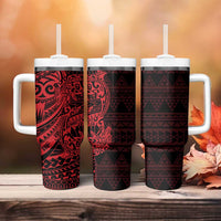 Red Couple Dolphins Maori Polynesian Style Tumbler With Handle LT9 - Polynesian Pride
