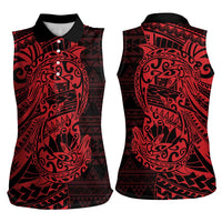 Red Couple Dolphins Maori Polynesian Style Women Sleeveless Polo Shirt LT9 - Polynesian Pride
