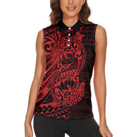 Red Couple Dolphins Maori Polynesian Style Women Sleeveless Polo Shirt LT9 - Polynesian Pride
