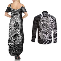 White Couple Dolphins Maori Polynesian Style Couples Matching Summer Maxi Dress and Long Sleeve Button Shirt LT9 - Polynesian Pride