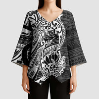 White Couple Dolphins Maori Polynesian Style Kimono Sleeve Blouse - Polynesian Pride
