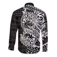 White Couple Dolphins Maori Polynesian Style Long Sleeve Button Shirt LT9 - Polynesian Pride