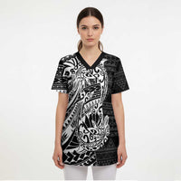 White Couple Dolphins Maori Polynesian Style Scrub Top - Polynesian Pride